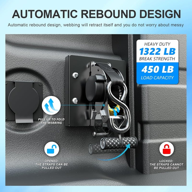SZYANG 2PCS Retractable Ratchet Straps Compatible with 2022-2026 Nissan Frontier Retractable Tie Down Straps Replacement for 2022-2026 Nissan Frontier Accessories - Image 2